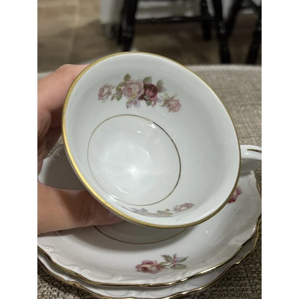 Schumann Bavaria Antique Rose Trio Tea Cup Saucer 6” Butter Plate Germany